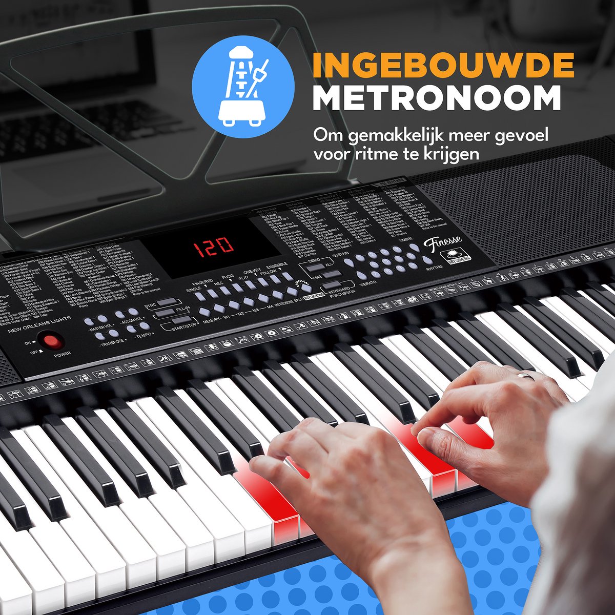 Finesse Keyboard Piano - Lichtgevende Toetsen - Statief & Accessoires - 61 Keys - Digitale Piano - Elektrische Piano - Kind thumbnail 3