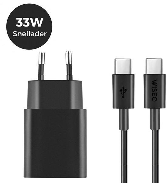 Snellader voor Samsung 33W - USB A en USB C - Oplader Geschikt voor Samsung - Ook Geschikt Voor Huawei, Oppo, iPhone & MacBooks - 2M Oplaadkabel - WiseQ - Zwart