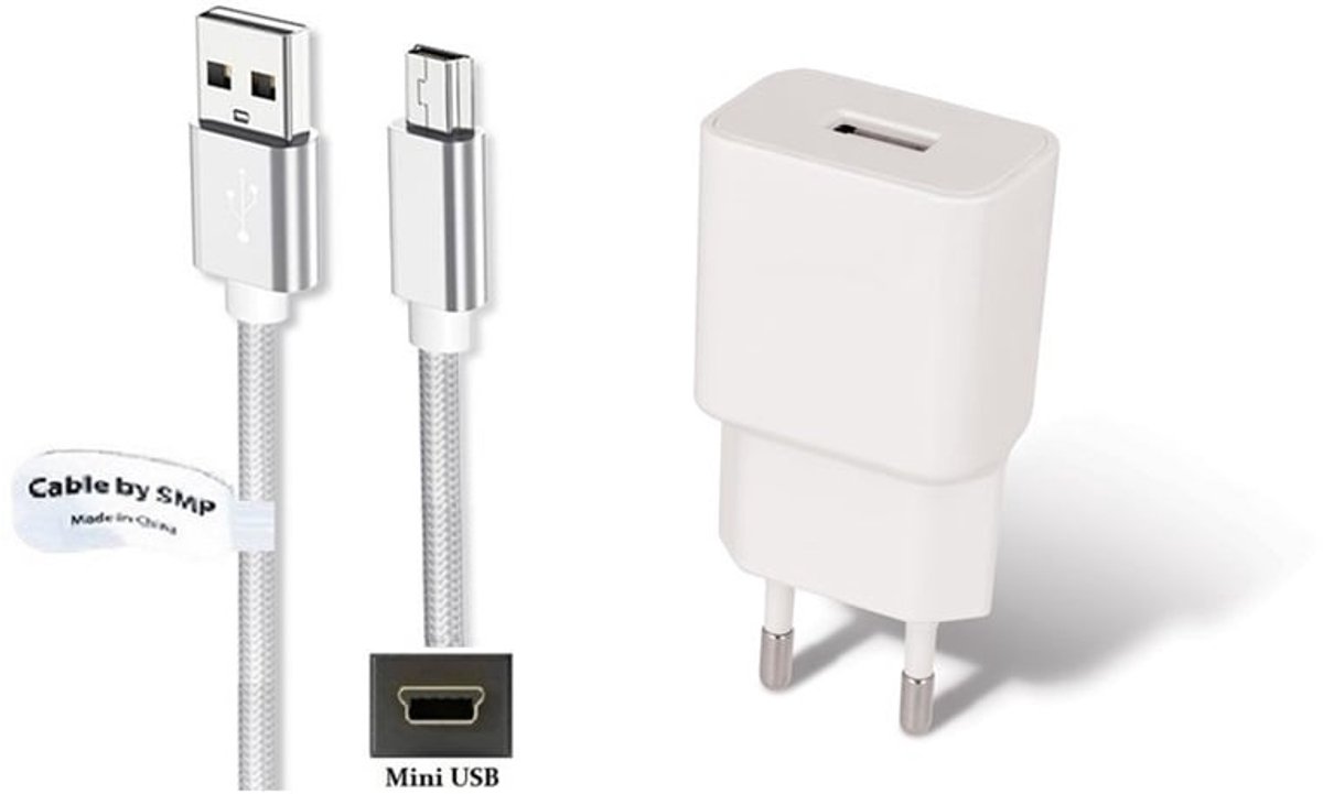 OneOne 2A lader + 1,5m sterke Mini USB snoer. Oplader adapter past op Praktica DVC10.1, DVC 10.1 HDMI, DVC10.4, DVC 10.4 HDMI, DVC10.10, DVC 10.10 FHD, DMMC 10, DMMC-3D, IX-serie IX-8