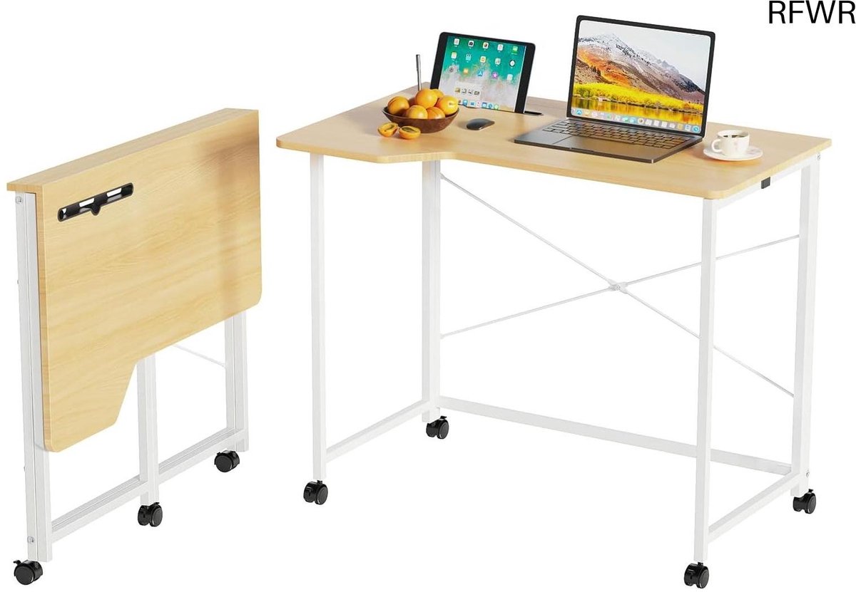 RFWR® Inklapbaar bureau met tabletsleuf en 4 wielen - Mobiele computertafel voor thuiskantoor