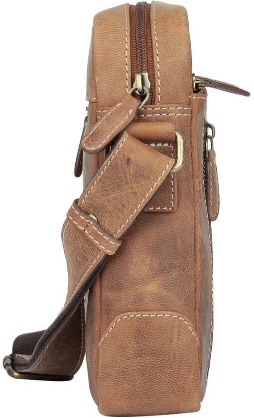 Sac bandoulière NUBA en cuir Hunter - Sac bandoulière en cuir - Nature 3338 - Sac Medium en cuir de buffle - Marron Cognac