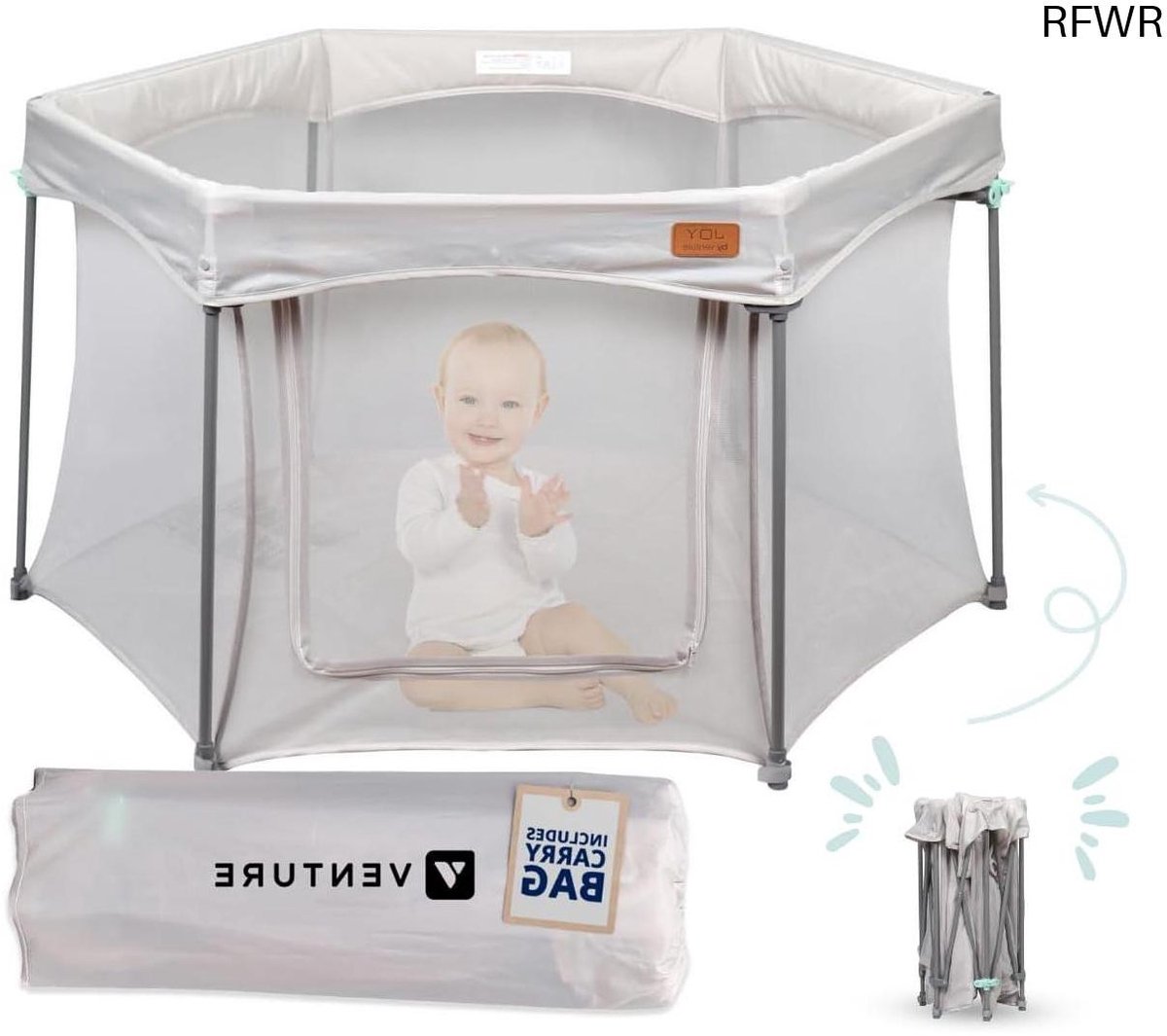 RFWR® Opvouwbare Babybox - Compacte Speelpen voor Peuters - 360 Graden Uitzicht - Inclusief Vloermat en Draagtas