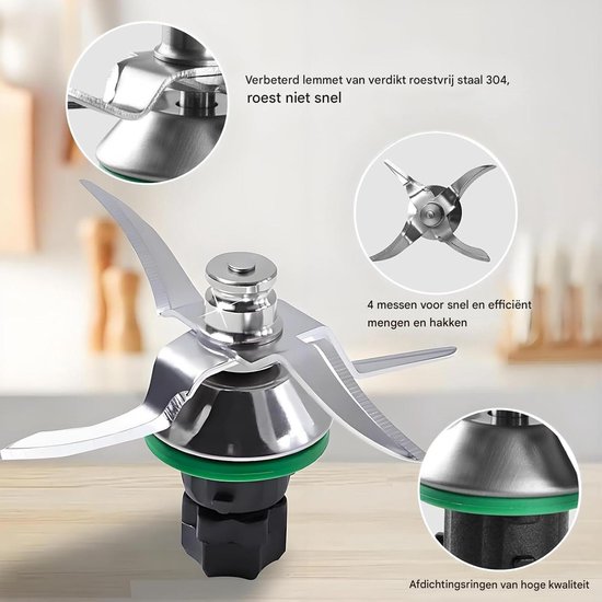 Universele messenset - Geschikt voor Thermomix TM5 en TM6 mengmes - Gemaakt van roestvrij staal - Keukenhulpmiddel - Geschikt voor het hakken en mixen van voedsel in keukenmachines - Accessoires voor Thermomix TM5 en TM6 - Zilver van universele — afbeelding 4