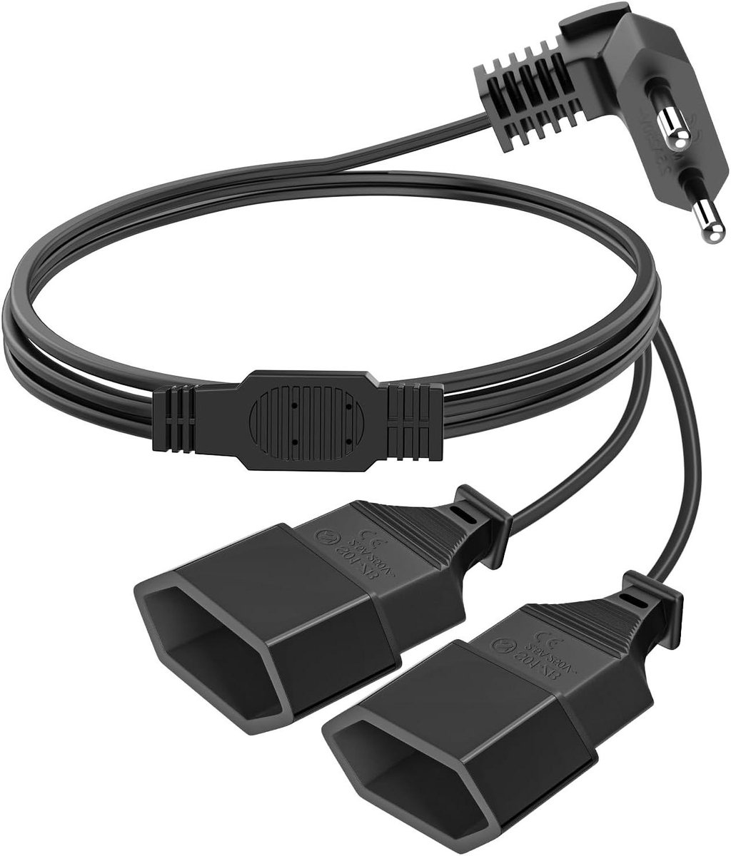 Verlengkabel Plat met 2x Eurocontact - 1 Meter Zwart