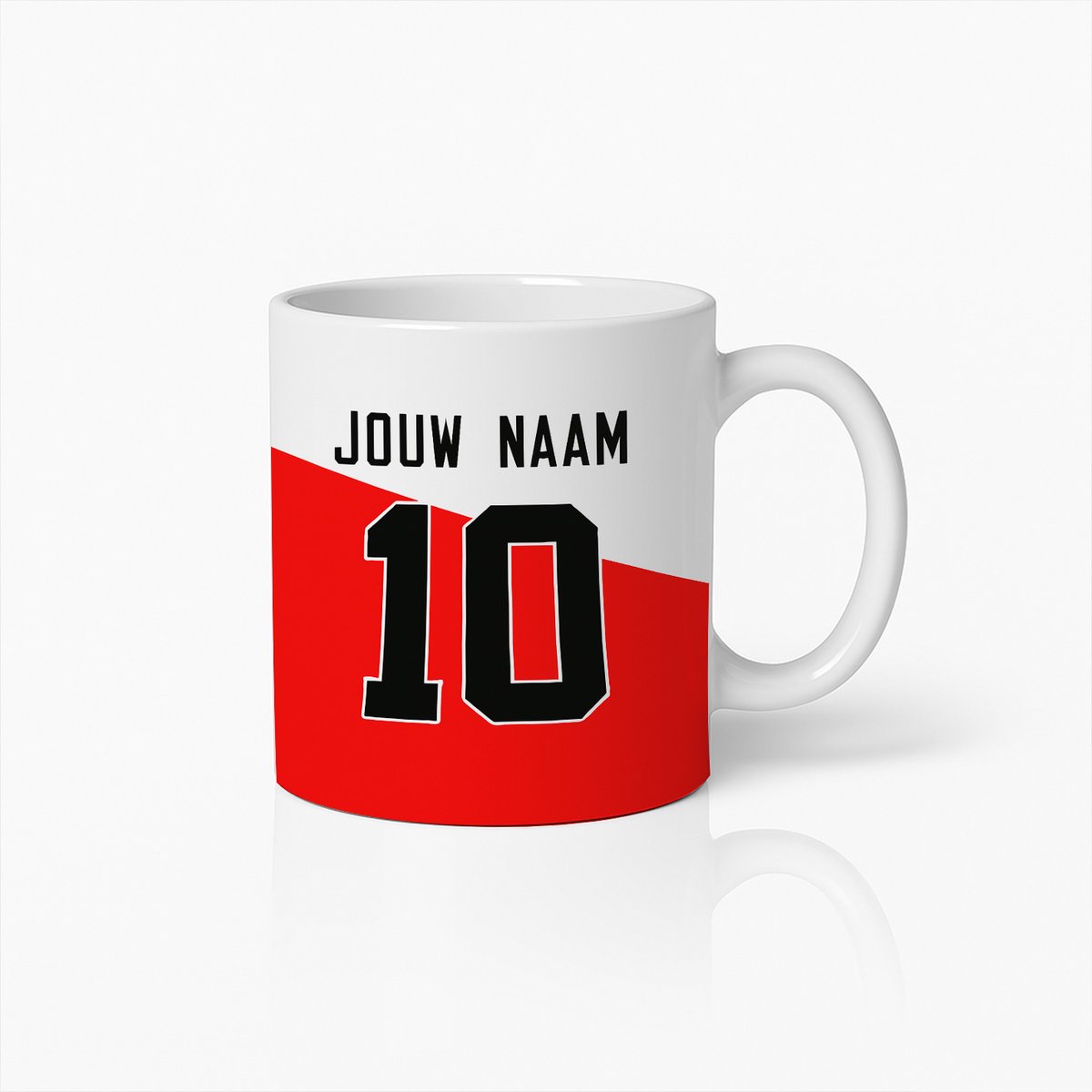 Gepersonaliseerde Rood-Witte Voetbal Mok – Eigen Naam & Nummer Supportersbeker
