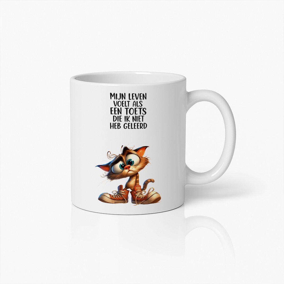 Grappige Kat Mok – Schattige Cartoon Koffiebeker met Herkenbare Levensquote