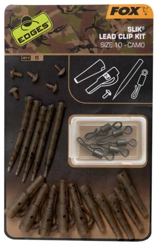 Camo Lead Clip Kit SZ 10 X5 Slik Edges Fox van CAM — afbeelding 4