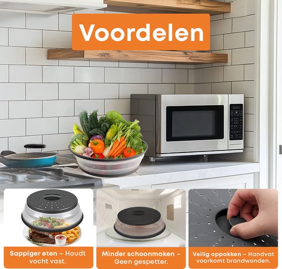 Couvercle de micro-ondes gris transparent et pliable avec poignée pour garder les aliments humides et éviter les éclaboussures.