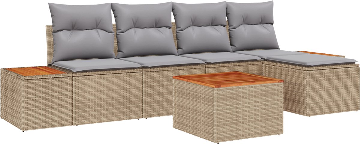 vidaXL - Tuinbank - Set - met - kussen - 6 - pcs - Beige - en - Lichtgrijs - Polyrattan