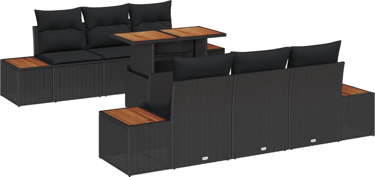 vidaXL - Tuinbank - Set - met - opslag - 7 - pcs - Zwart - Poly - rattan