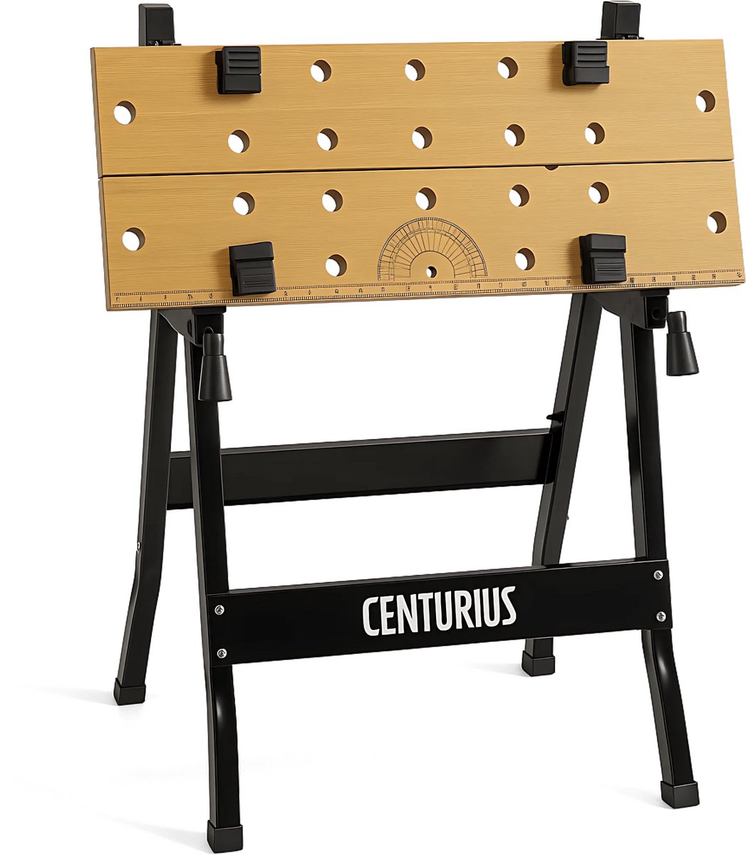 Opvouwbare Werktafel / Werkbank – 5-delig – Inclusief Hoekliniaal en Schaalverdeling – Houten Werkblad – Tot 100 kg – Compact / Ruimtebesparend | Centurius