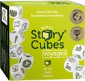 Rory's Story Cubes Voyages, met afbeeldingen van dobbelstenen met o.a. een tent, olifant en schip.