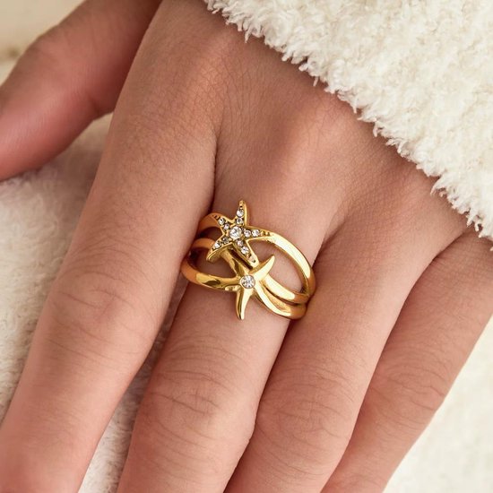 Cliste Couture - Ring Double Star - Bijoux - Bague Ring - Doré - Bagues Bagues