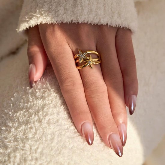 Cliste Couture - Ring Double Star - Bijoux - Bague Ring - Doré - Bagues Bagues