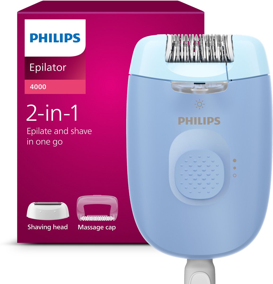 Philips Series 4000 Epilator en scheerapparaat - langdurig haarvrij - Blauw - Met snoer en LED lamp - BRE247/00 — afbeelding 1