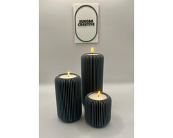 Hunoba Creative - Waxinelichthouders set van 3 - Modern geribbeld design - 3D-grprint van PLA - Grijs