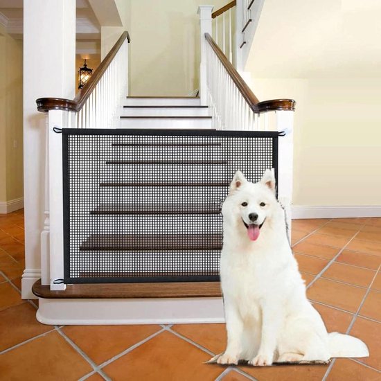 Intrekbaar Babyhekje, Hondenhekje, Uitschuifbaar Tot 145 Cm Breed 98 Mm Hoog Traphekje Met Veiligheidsslot Gaasveiligheidshekje Voor Trappen En Gangen Binnen Buiten Wit P 010368258580