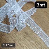 3 mètres de ruban très fin de Calais, 90 % Katoen+ 10 % nylon, largeur 20 mm, qualité française, couleur blanc