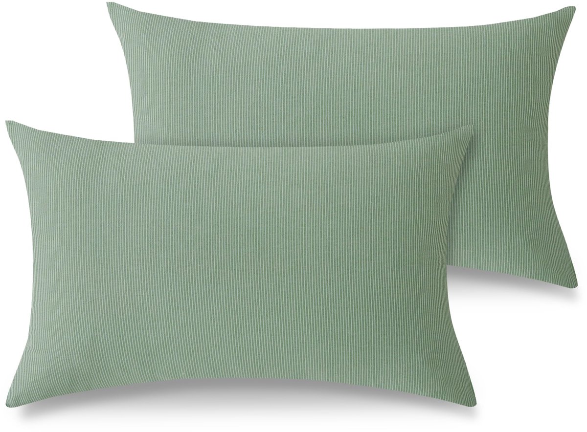 Ibenzoa Katoenen Kussenslopen 40 x 80 cm met Linnen Uiterlijk en Dubbele Strepen, Set van 2, Voor Allergievriendelijke Slaapervaring groen