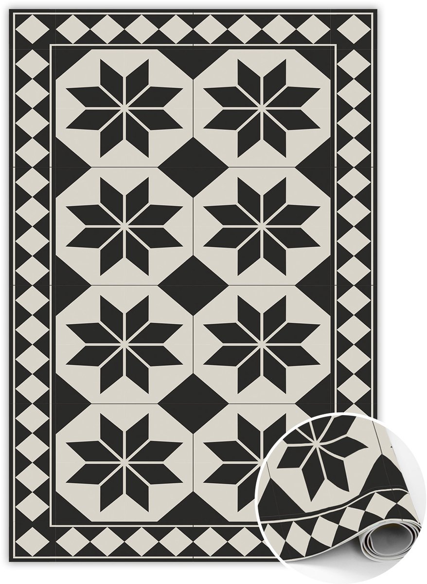 Tulup Vinyl Tapijt - Zwart - witte sterren PVC Mat - 80 x 120 cm - Zwart En Grijs Tapijt Vinyl - Vinyl Vloerkleed - Binnen Tapijt - Woonkamertapijt - Slaapkamertapijt
