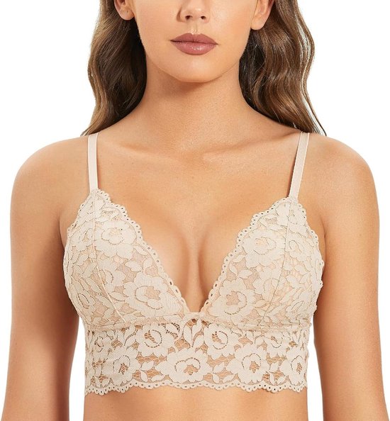 DOBREVA Vrouwen Strapless Push Up BH Kant Diepe Hals Wired BH Gewatteerd met Verwijderbare Riemen Kokoswit 90B