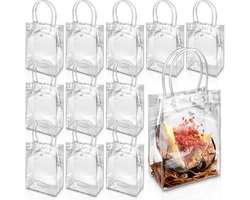 12 stuks doorzichtige plastic cadeautassen - met handvatten, 13 cm x 16 cm x 7 cm - herbruikbaar - PVC-tassen - voor bedankjes, bruiloften, verjaardagen, babyshowers, Halloween, cadeautassen, winkels, boetieks, traktatiezakken