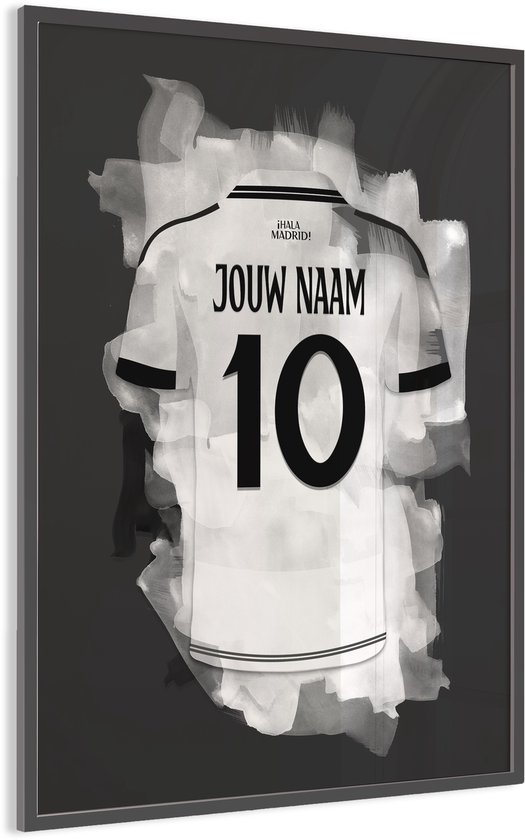 Real Madrid ingelijste poster met personalisatie - Met eigen naam en rugnummer - A4 formaat - 21x29.7 cm - Semi/ glossy papier - Voetbal shirt poster - Geïnspireerd op de kleuren van Real Madrid CF en een beetje fantasie