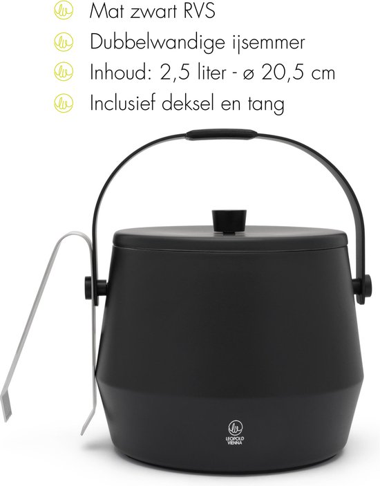 ijsemmer met deksel rond, ijstang, ijsblokjes emmer voor de bar, party, 2 liter