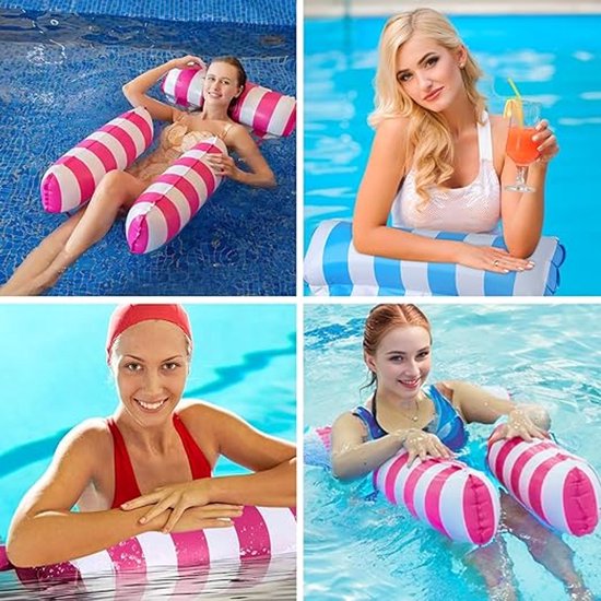 4-in-1 opblaasbare luchtmatras, zwembad, 2 stuks, waterhangmat met rugleuning en armleuningen, waterhangmat met net, inclusief handmatige luchtpompen, perfect voor strand, meer en zwembad van Merkloos — afbeelding 2