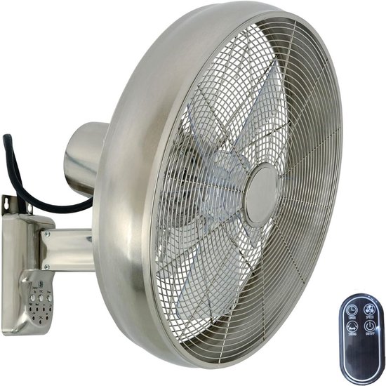 Wandventilator zilver met afstandsbediening, oscillatie, timer, verstelbaar, krachtige luchtstroom 59 m³/min