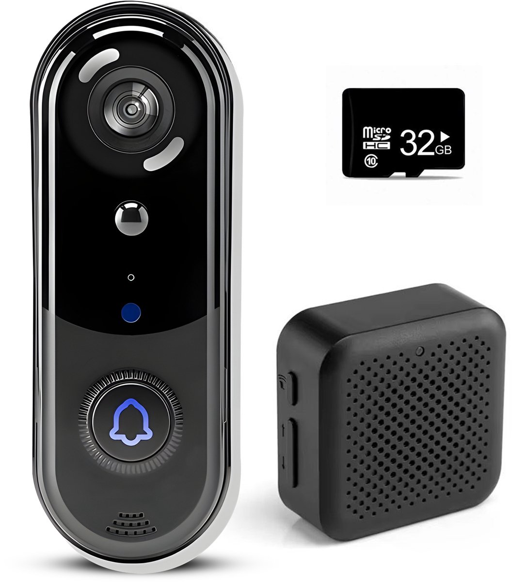 Azorix Slimme Draadloze Video Deurbel met camera - Incl. draadloze gong en 32GB SD-Kaart - 1080P Full HD - Deurbel Draadloos - Draadloze Deurbel met Accu - Deurbel - Waterdicht - Geen Abonnement - 2K Ultra HD