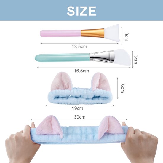 TRANKIELO® - Charmante Spa Hoofdbanden voor Vrouwen - 3-Pack Zacht Flanel Haarbanden met Dierenprints – Inclusief 4 Siliconen Gezichtsmaskerborstels – Ideaal voor Make-up, Douche, Sport & Wellness