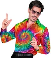 Widmann - Hippie Kostuum - Pailletten Overhemd Disco Circles Man - Multicolor - Large / XL - Carnavalskleding - Verkleedkleding