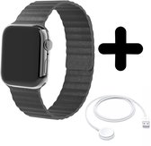 Bracelet adapté pour Convient au bracelet Apple Watch, bracelet à boucle en cuir (gris) - Pour les modèles : 42/ 44/45/49 mm Incl. Chargeur adapté pour Apple Watch 1/2/3/4/5/6/7/8/9/ Ultra - Câble de charge - Câble