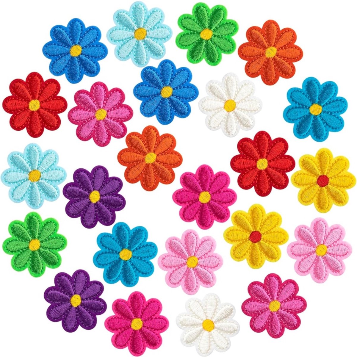Daity 24-pack - Strijkpatches met bloemen - Schattige madeliefjesbloempatches - Borduurwerk-naaipatches - Voor tassen - jassen - jeans - kleding - doe-het-zelfpatches