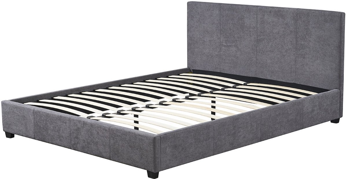 Tweepersoonsbed Romano - 140x200cm - Met Lattenbodem - Grijs - Rousseau - Tweepersoons Bedkader - Grijs - Hout; PU Tweepersoons Normaal Bed