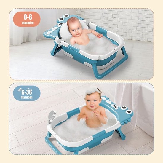 Thuys – Baby Badje Met Standaard – Inklapbaar Bad – Met Badkussentje En Ingebouwde Thermometer – 63 x 42 x 20cm – Groen — afbeelding 4