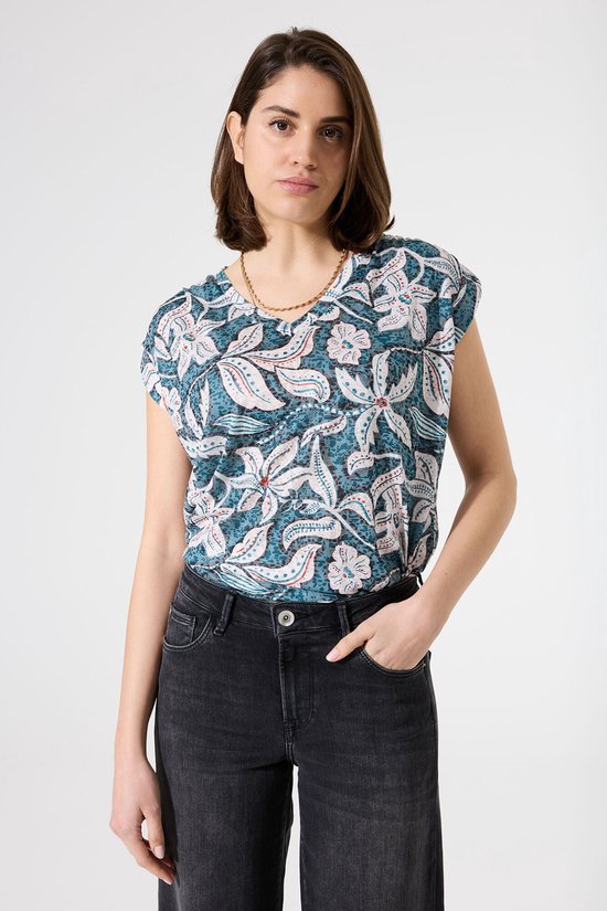 GARCIA Dames Print T-shirt Blauw Korte mouw