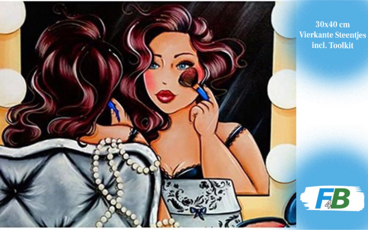 F4B Diamond Painting Dikke Dames Opmaken - 30x40 cm - Vierkante steentjes