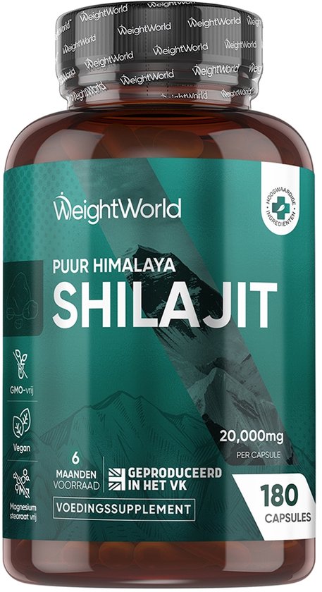 WeightWorld Shilajit capules - 20.000 mg - 180 capsules voor 6 maanden voorraad - Puur Himalayan shilajit (40:1) extract - Vegan