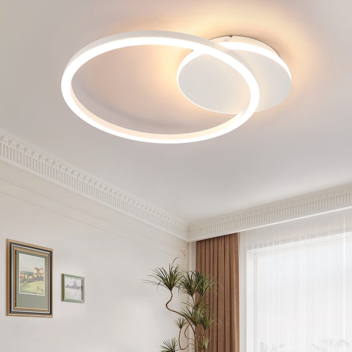 NETTLIFE Plafondlamp LED - 2 Lichts - wit - Modern Keukenlamp - Ring Design - 3000K Warm wit Licht - voor Woonkamer | Slaapkamer | Gang - 24W