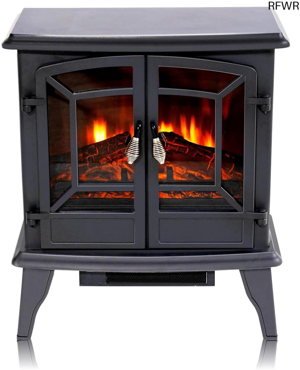 RFWR® Vrijstaande Elektrische Sfeerhaard met Verwarming en LED Vlammen - 1800W