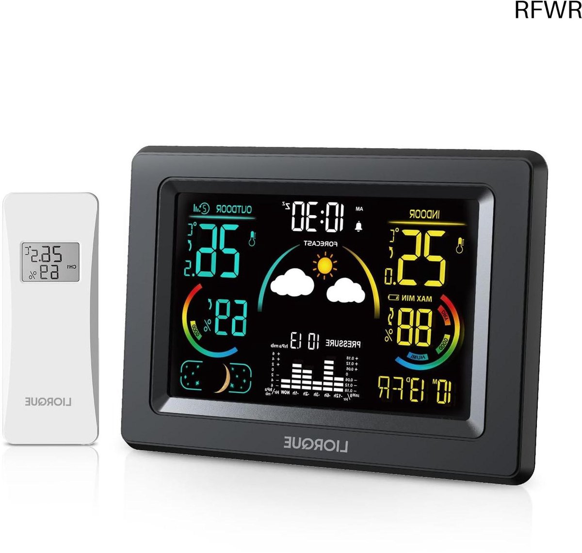 RFWR® Weerstation voor binnen en buiten met kleurenscherm en meerdere sensoren