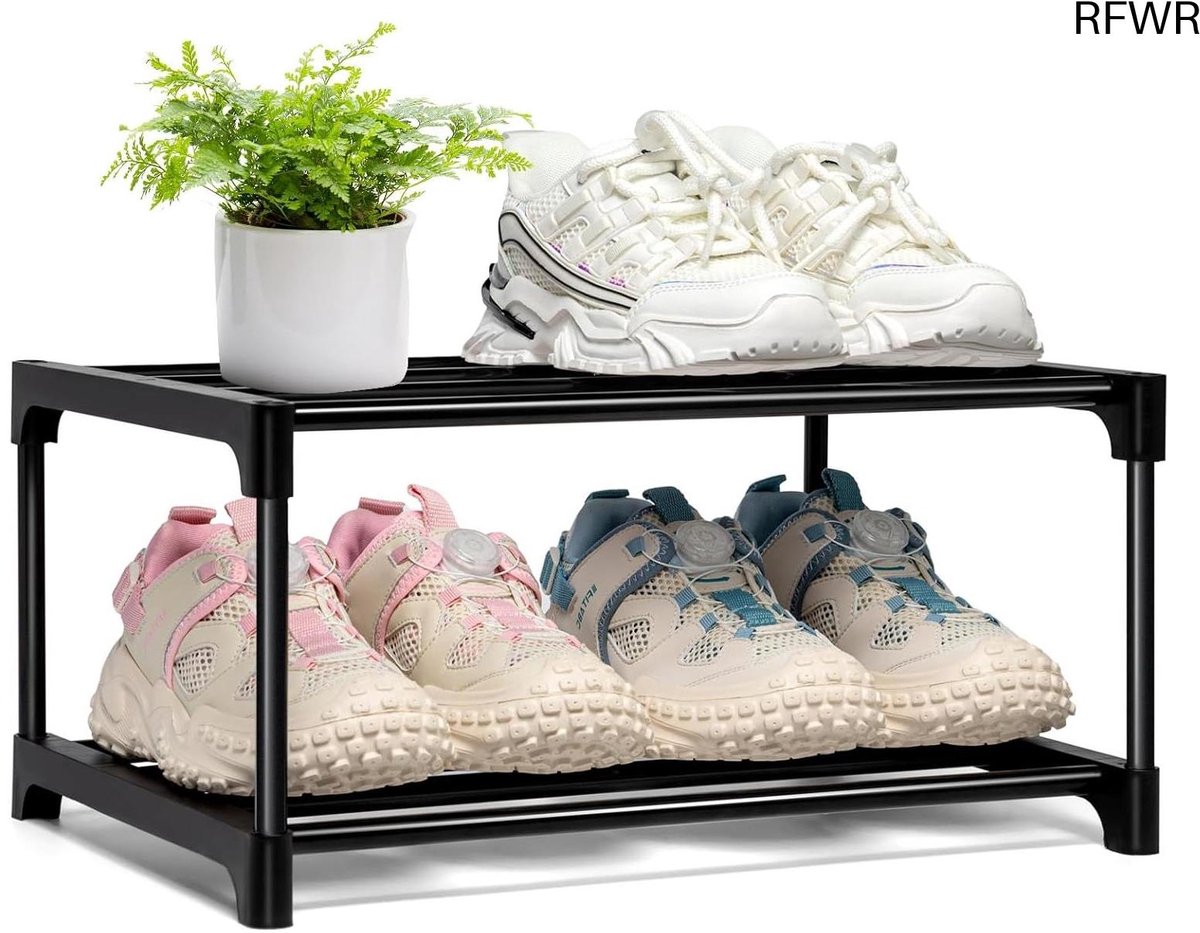 RFWR® Stapelbaar Schoenenrek Klein - Zwarte Organizer voor Smalle Ruimtes
