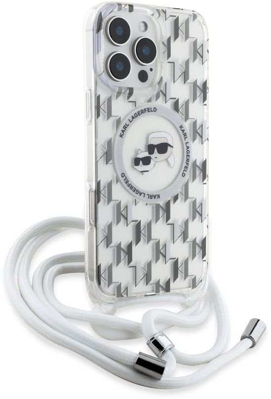 Coque arrière Karl Lagerfeld iPhone 16 Pro Max - Magsafe IML KC Heads - Cordon - Transparente