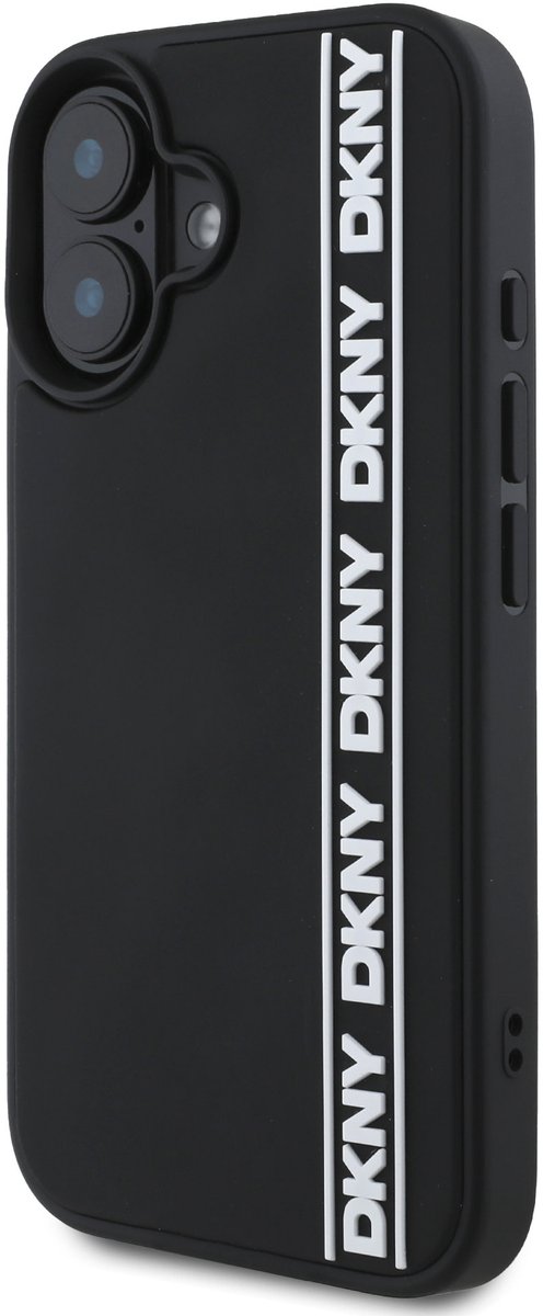 DKNY – iPhone 16 Backcover hoesje – Rubber Repeat Logo Line – Zwart