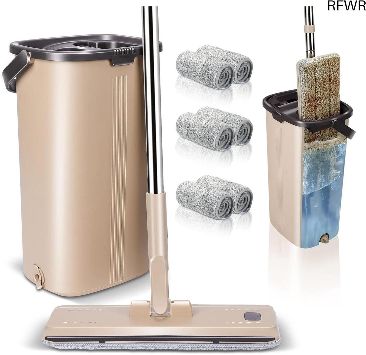 RFWR® Dweilmop Set met Emmer en Microvezel Pads voor Efficiënt Vloeronderhoud