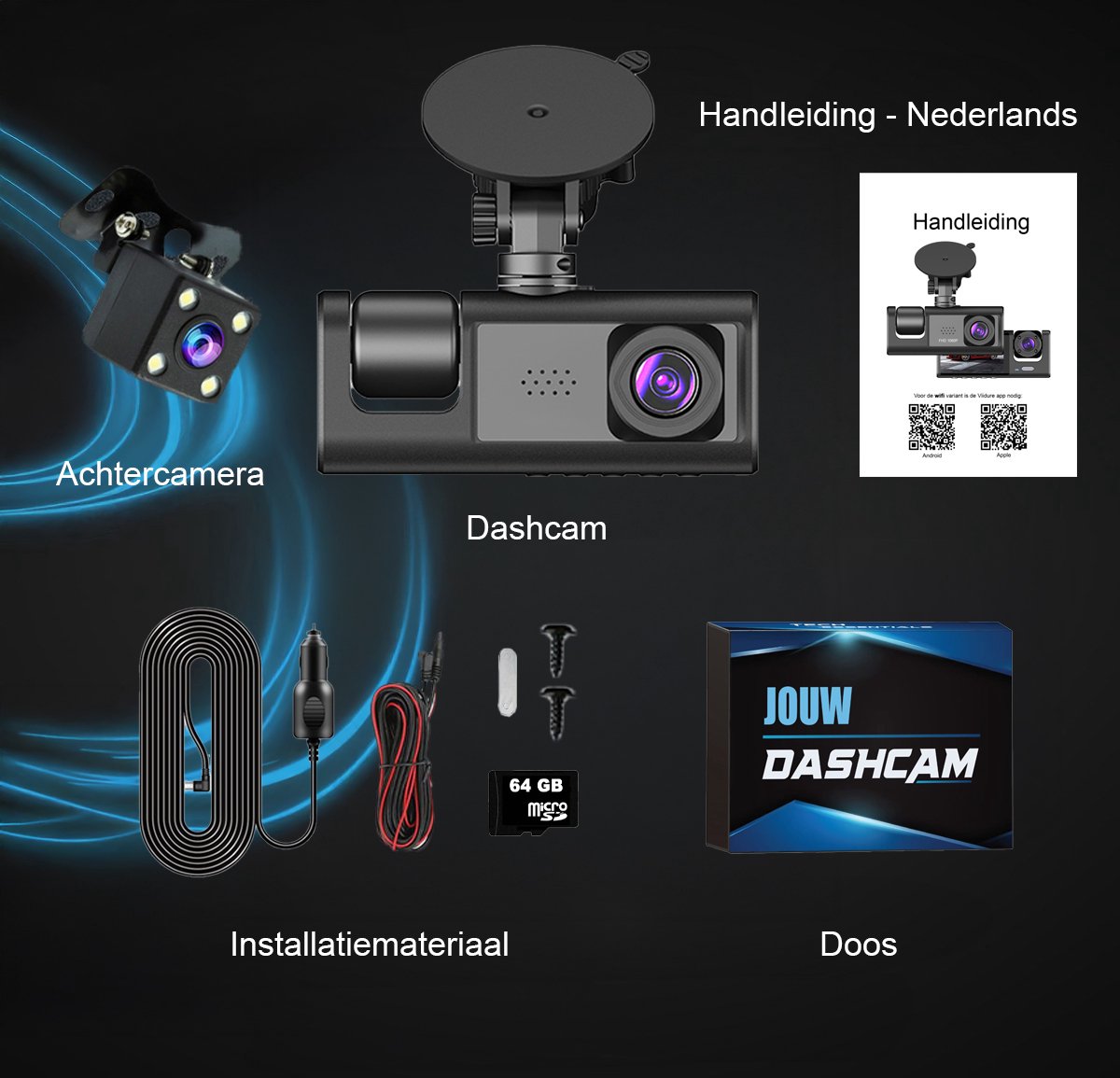 Tech Essentials S1 Dashcam - 720P - SD Kaart 64GB - Met Achteruitrijcamera - USB-C - Voor Auto Camera - Voor En Achter - Nachtzicht thumbnail 7