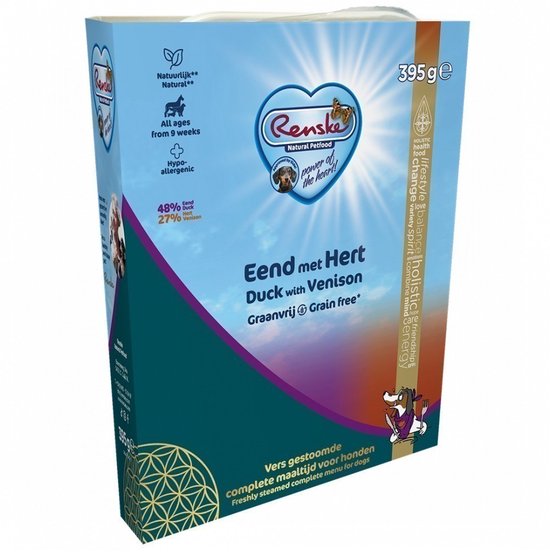 Renske Vers Gestoomd Complete Menu Hondenvoer Nat Eend & Hert Graanvrij - 10 x 395 gr - Voordeelverpakking
