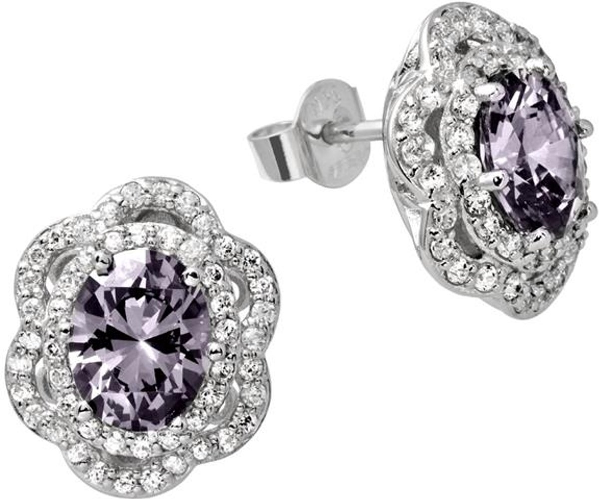 Diamonfire - Zilveren oorknoppen Fancy Colors - Zirkonia - Bloem - Grijs